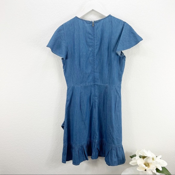 Draper James Chambray Faux Wrap Dress Blue  Ruffle Size 10 NWT - Picture 5 of 7